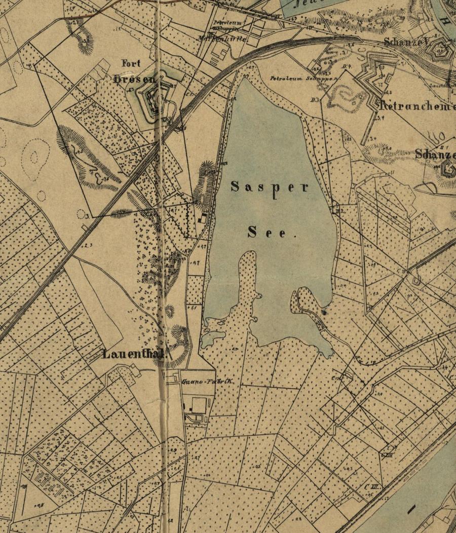 Fragment planu twierdzy Gdańsk i okolicy z pierwszej połowy lat 70. XIX w.