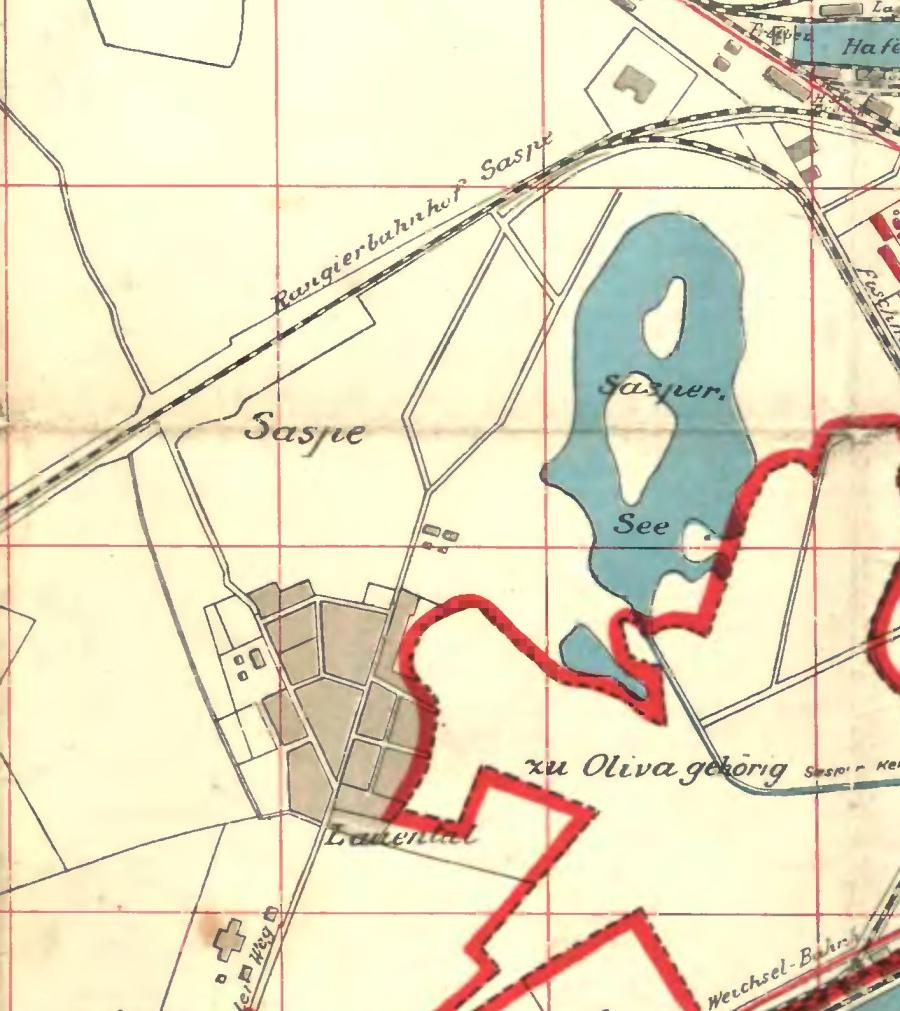 Fragment planu Gdańska z 1914 r. z widoczną rozbudowywaną Letnicą.